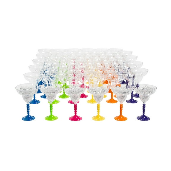 Rainbow Bubble Stem Plastic Margarita Glasses Bulk 60 Ct