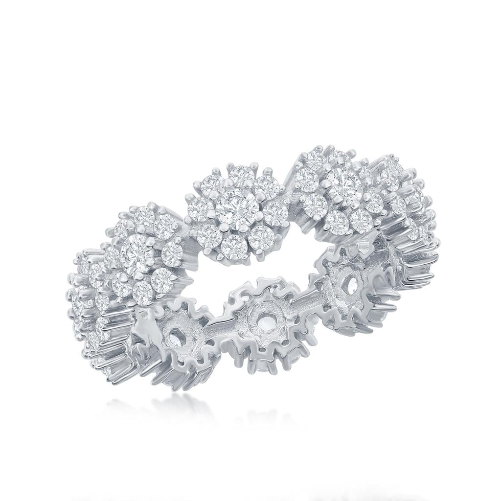 Beaux Bijoux Halo Flower Design with Simulated Diamond CZ Eternity Engagement Ring Sterling Silver Jewelry for Women or Teens-size 7