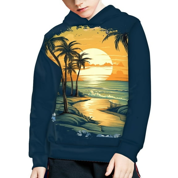 DISNIMO Palm Tree Hoodie Kids Sunset Hoodie Girls Boys Hoodie Sweatshirts Size 6-7 Pullover Hoodies Hooded Sweatshirt Boys Streetwear Hoodie with Pockets Kids Casual Wear Fall Child
