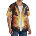 thumbnail image 4 of Honeii 's Red And White Flame Fox for men's short-sleeved button-up collared shirt featuring a pocket, perfect for beach vacations, and travel adventures., 4 of 5