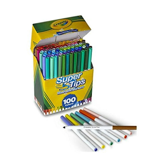 Crayola Super Tips Marqueurs Lavables, 100 Comte, en Vrac, Idéal pour les Enfants