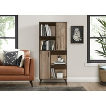 Home Design Janet 2-Door Storage Cabinet with 4 Open Shelves, Metal Handles, and Flared Tapered Legs, Modern Rectangular Design for Living Room or Bedroom, Natural Oak Finish