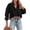 Black, variant on Langwyqu Turn-Down Collar Women Solid Button Crop Tops Lapel Blouse With Pocket
