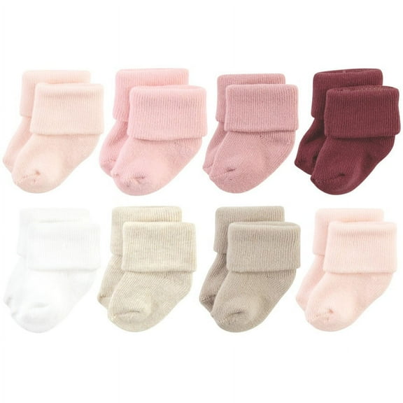 Hudson Baby Infant Girl Cotton Rich Newborn and Terry Socks, Solid Pink Neutral, 0-6 Months