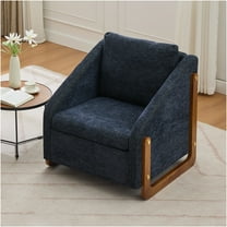 JERFIT Modern Chenille Accent Armchair with Gold Trim, Plush Upholstered Lounge Chair for Living Room, Bedroom, Blue