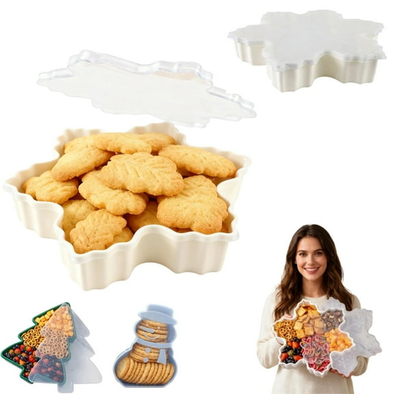 Christmas Themed Food Storage Box - Food-Safe Multi-Compartment Snack Holder 2-4 lbs Capacity (Snowflake)