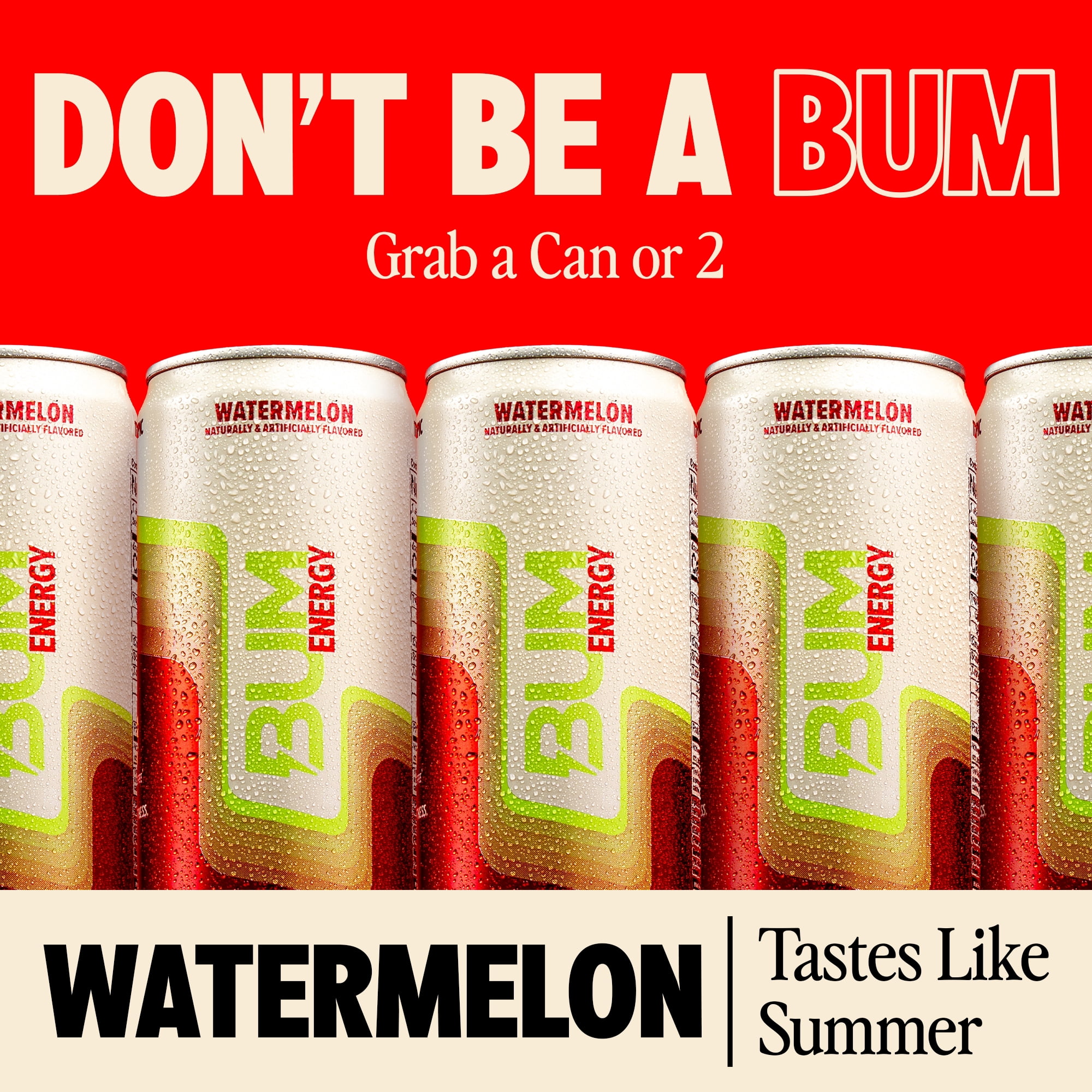 Bum Energy Drink, Watermelon, 112 mg Natural Caffeine, 12 fl oz Cans, 12 Pack