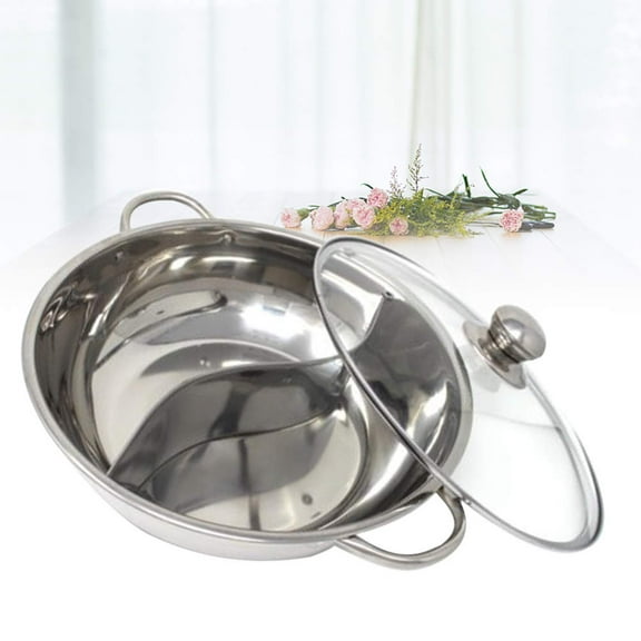 PBPBOX Food Grade Stainless Steel Hot Pot Pot with Glass Lid Dual Section for Cooking