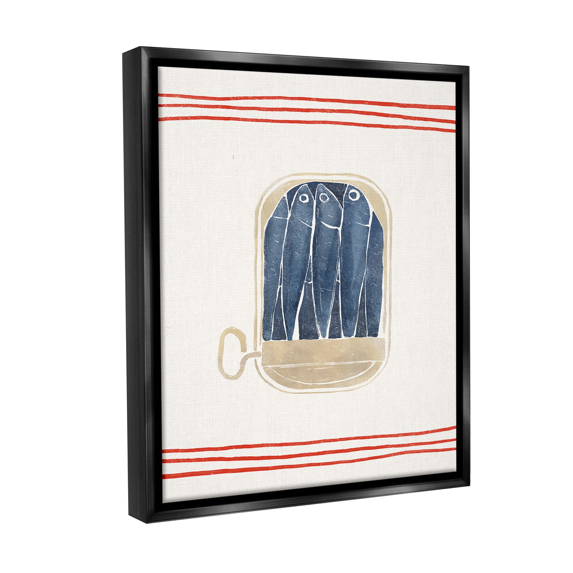 Stupell Industries Minimal Canned Sardines Animals & Insects Painting Black Floater Framed Canvas Art Print Wall Art, 25 x 31