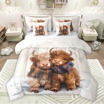 Feelyou Kawaii Brown Cow Bedding Comforter Set 7 Pieces, Rustic Farmhouse Bull Full Bedding Set, Vintage Buffalo Scarf Reversible Fitted Sheet Flat Sheet, Breathable Home Decor