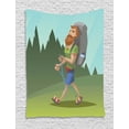 thumbnail image 1 of Explore Tapestry, Man with a Beard Walking Through the Forest Cartoon Style Outdoor Activity Theme, Wall Hanging for Bedroom Living Room Dorm Decor, 40W X 60L Inches, Multicolor, by Ambesonne, 1 of 2