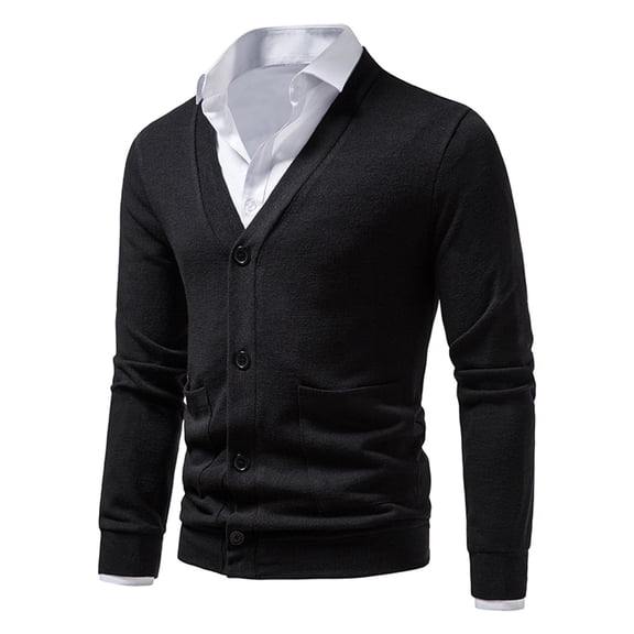 Mens SpringSummer Thin Casual Solid Color Large Pocket Knit Cardigan Sweater Jacket