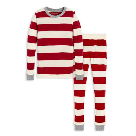 Matching Family Christmas Pajamas Burt's Bees Baby Kids Unisex 2-Piece Henley & Rugby Stripe Set