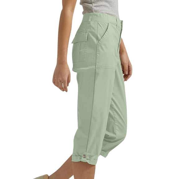 Cargo Capris for Women Stretch Lightweight Pull on Casual Solid Cargo Hiking Pant Rolled with Pockets Trousers Outdoor Clothes Mint Green S