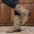 thumbnail image 2 of Shrysg Women's Mid Calf Vintage Double Buckle Comfortable Slouchy Boots Pointed Toe Chunky Heel Slip-On Boots for Fall Winter Daily Wear Party Office Khaki, 2 of 9