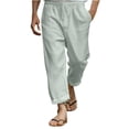 thumbnail image 2 of Yaoyar Men's Summer Faux Linen Drawstring Elastic Waist Straight Leg Pockets Breathable Lightweight Casual Trousers, 2 of 5