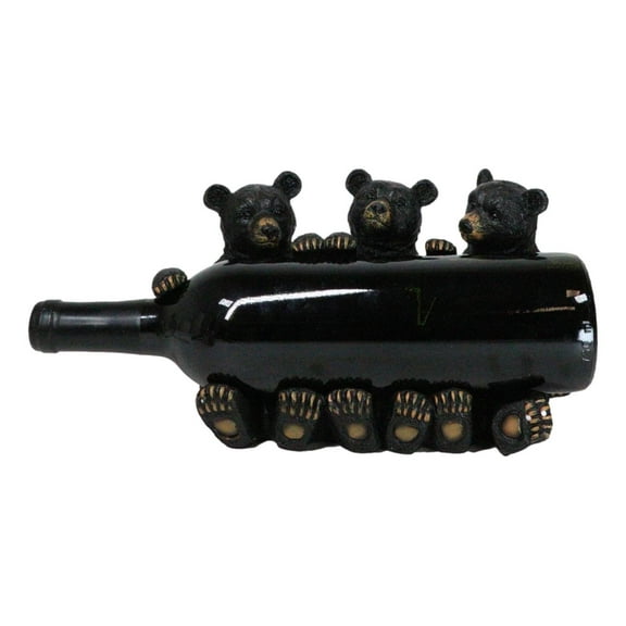 Rustic Western Forest Animal Whimsical 3 Black Bears Wine Bottle Holder Decor