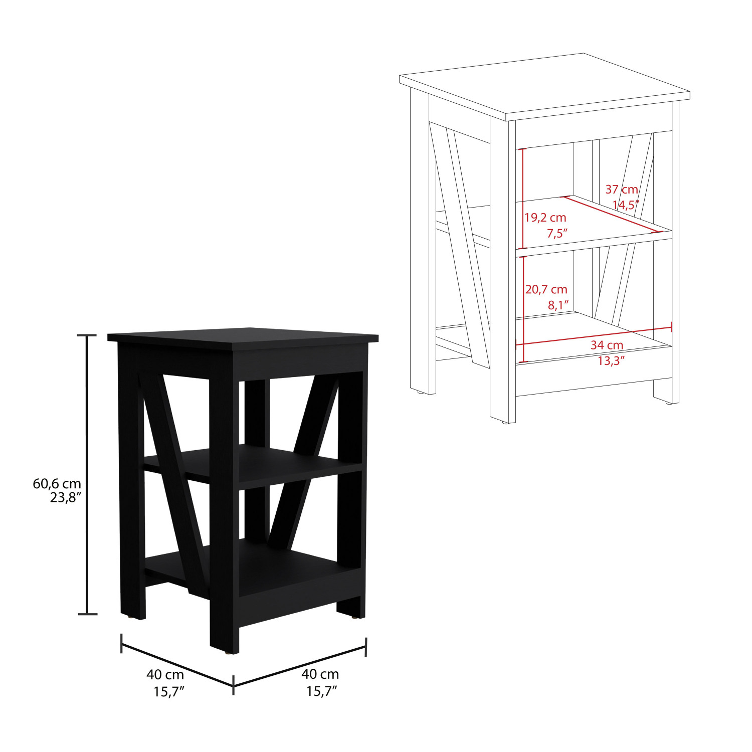 Taylor End Table, Side Table, Nightstand: 3-Tier Storage Shelf for Small Spaces