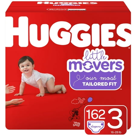 Huggies Little Movers Baby Diapers, Size 3, 162 Ct, One Month Supply