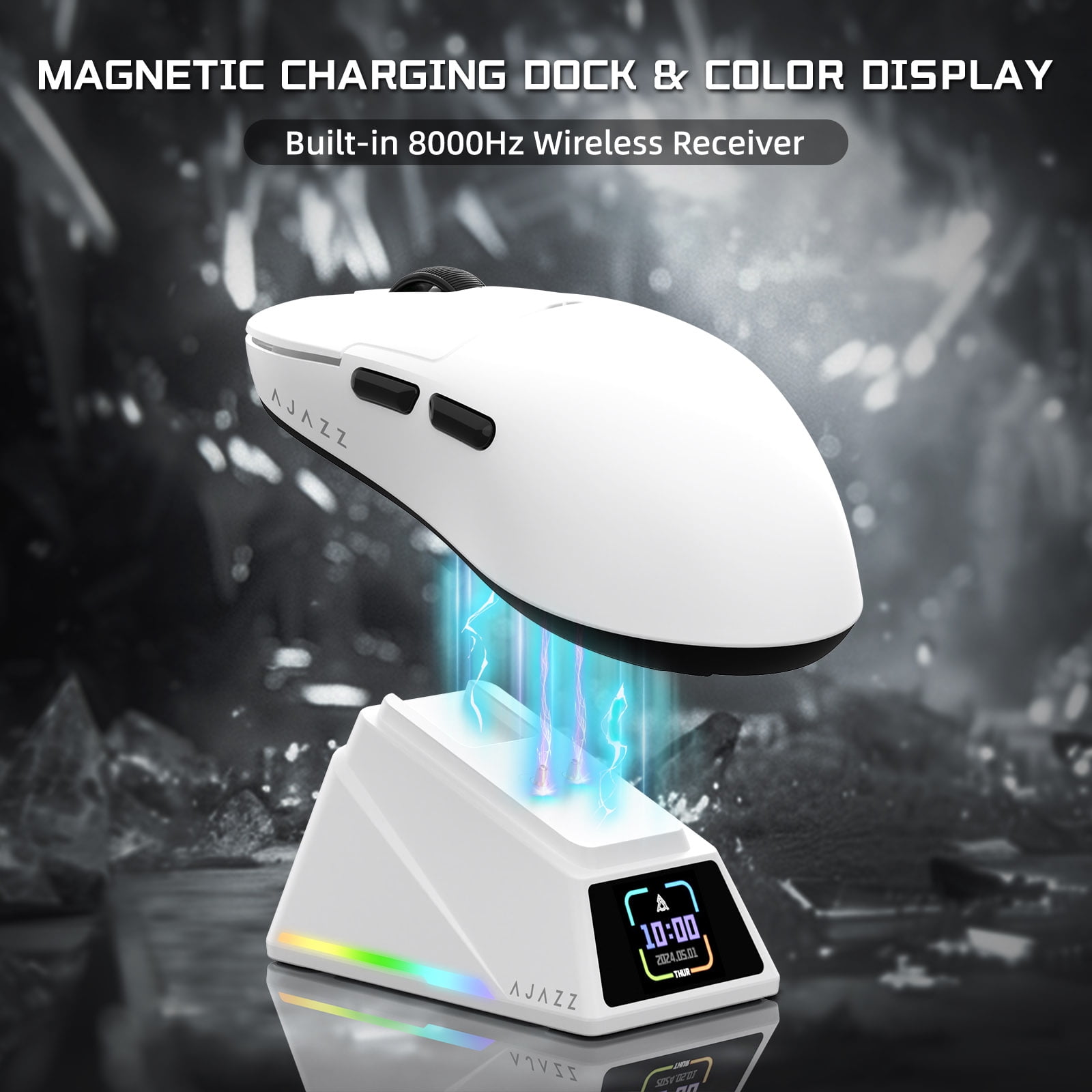 ATTACK SHARK x AJAZZ AJ159 APEX PAW3950 Triple Mode Gaming Mouse 8K Magnetic Charging Dock with Color Display Bluetooth/2.4G Wireless/Wired