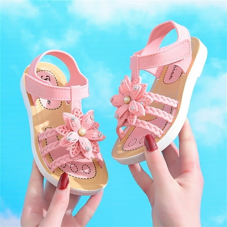 

Akiihool Summer Sandals for Baby Girl Girls Sandals Summer Shoes Open Toe Elastic Back Strap Sandals Flat for Little Kids Big Kids (Pink 10.5)