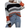 thumbnail image 4 of JINMGG 2024 Fall Winter Plus Size Sweaters for Women Clearance,Fashion Women Casual Three-color Stitching Striped Long-sleeved Sweater, 4 of 9