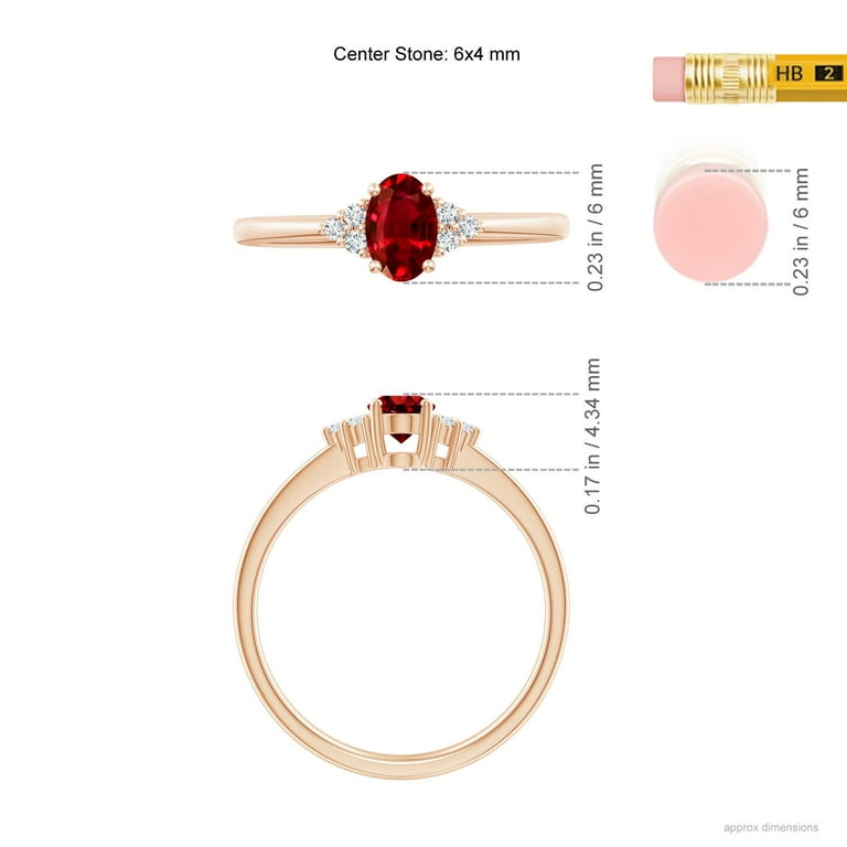Angara Natural 0.6 Ct. Ruby with Diamond Classic Ring in 14K Rose Gold for Women (Ring Size: 4), Women's, Size: 6 mm x 4 mm, Red