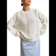 thumbnail image 2 of Suéteres de Punto Grueso para Mujer, Otoño 2025, Larga, Cuello Redondo, Jersey Holgado, Ropa de Moda de Invierno. Lechoso M, 2 of 10