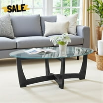 Hassch 48" Oval Glass Coffee Table for Living Room, Clear Tempered Glass Top with Black Solid Wood Base, Easy to Clean and Assemble