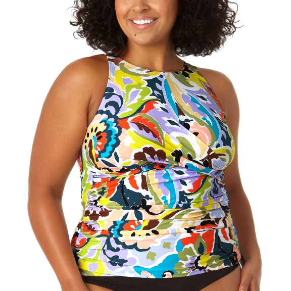 Plus Size Printed Open-Back Tankini Top Paisley Multi Print 16W