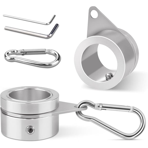 2 Pack Aluminum Alloy Flag Pole Rings, 360 Degree Rotating Flagpole Flag Mounting Rings Spinning Flag Pole Kit with Carabiner for 0.75-1.00 Inch Diameter Flagpole (Φ 1 inch, Silver)