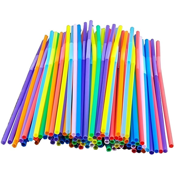 Lucia Colorful Extra Long Flexible Drinking Straws Bendy Disposable Plastic Drinking Straws 100 Pack 10.2 inch Tall