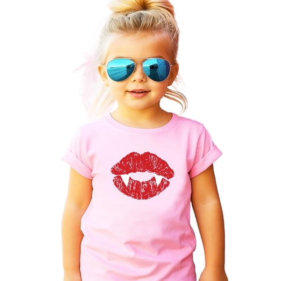 Trendy Vampire Lips T-Shirt for Women and Youth Girls Fall Halloween Graphic Tee Pink Shirt Youth Small