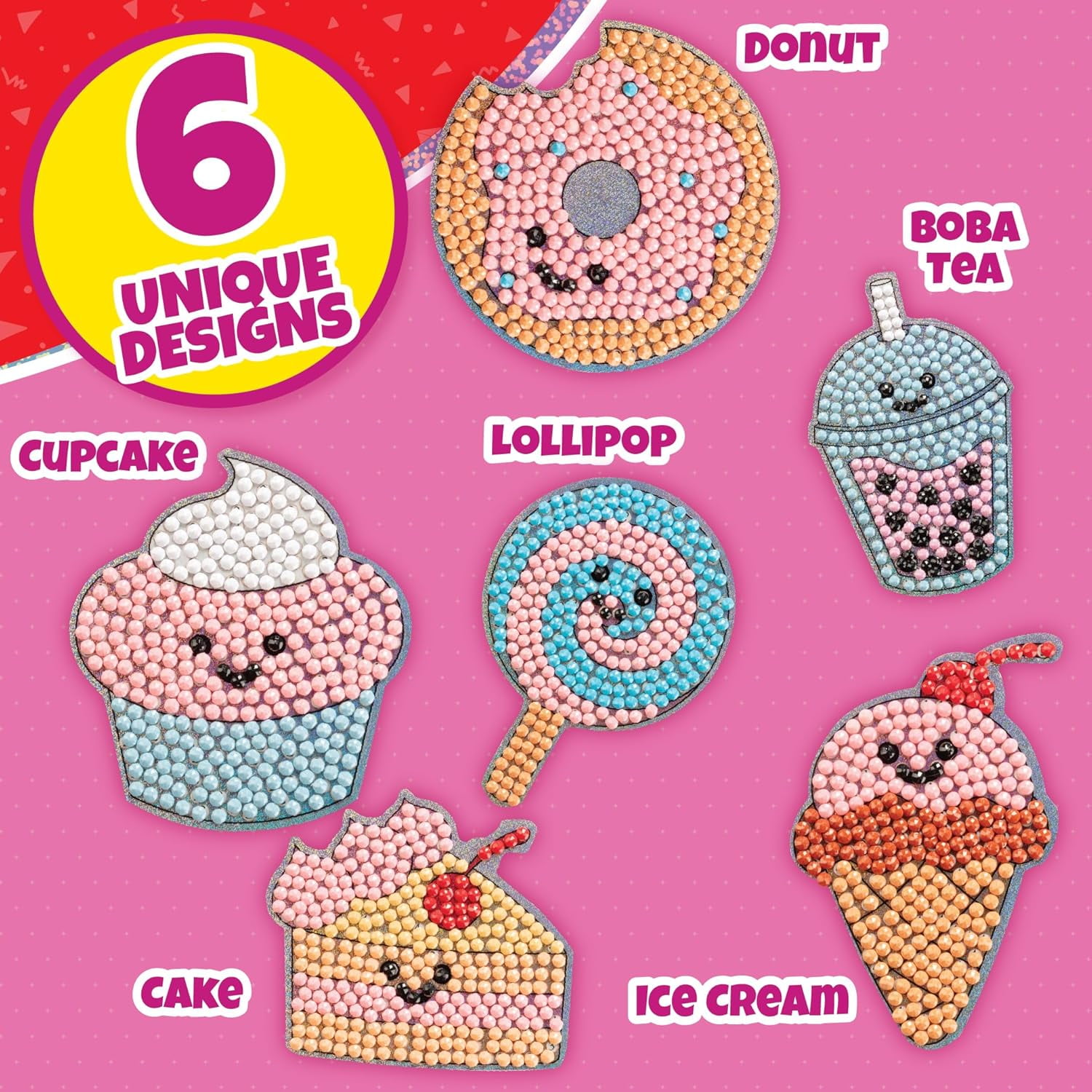Valentines Day Cards for Kids Classroom -Sweet Treats Diamond Painting Kits (24ct)-Perfect Valentines Day Gifts for Kids School Exchange w Boys & Girls- Includes Sweet Gem Craft Activity & Sticker