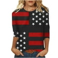 thumbnail image 1 of CEHVOM T-shirt Imprimé Mode Femme Jour de l'Indépendance Manches 3/4 Blouse Col Rond Tops Décontractés Liquidation, 1 of 5