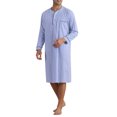 thumbnail image 2 of INSPIRE CHIC Men's Sleepshirts Striped Loose Fit V-Neck Sleepwear with Pocket M Blue, 2 of 6