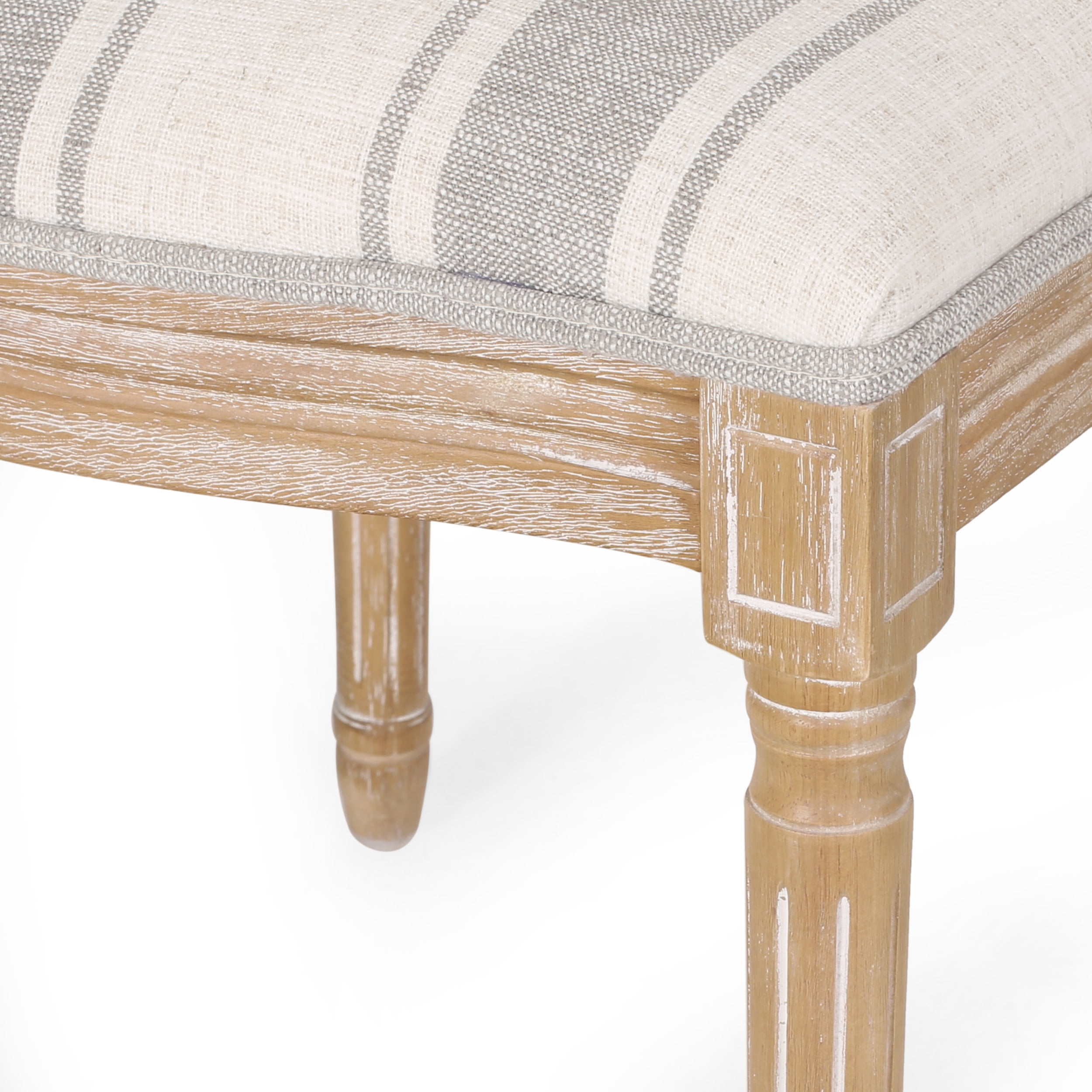 Noble House Dored Fabric and Wood 7 Piece Dining Set, Gray Stripe and White Print and Natural