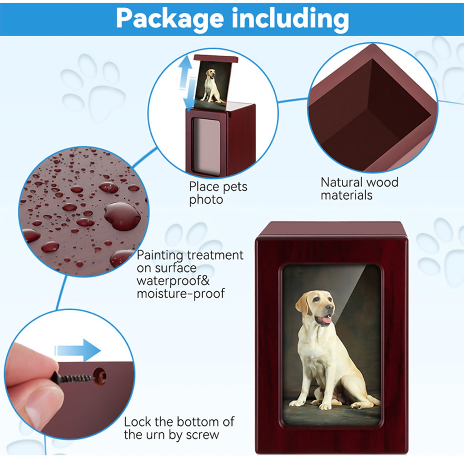 Wood Pet Urn for Ashes - 30 Cubic Inches Capacity, Memorial Display for Dogs, Cats | Pet Cremation Box, Home Memorial Keepsake, Handcrafted Wooden Pet Urn for Ashes Preservation