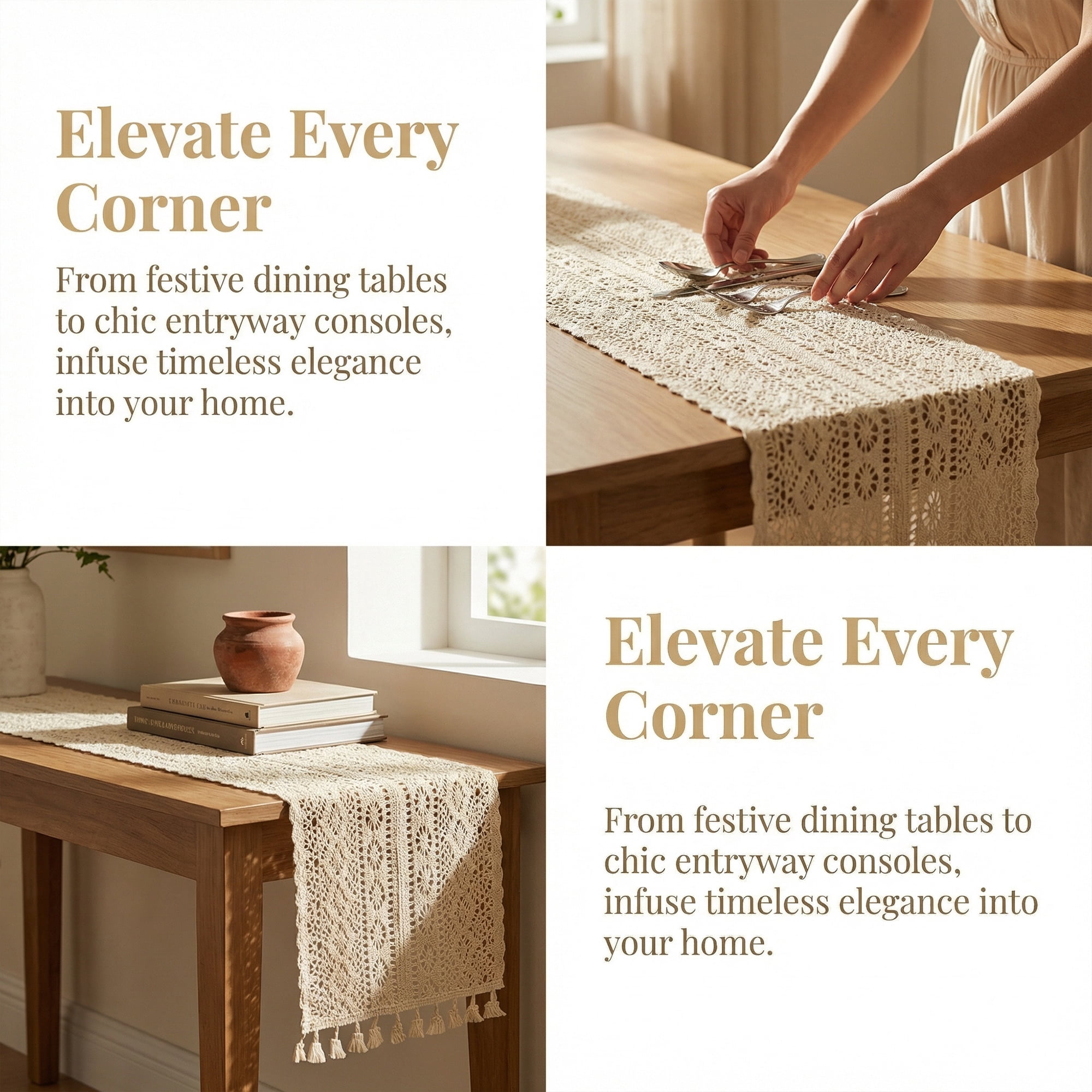 Unique Bargains Long Washable Cotton Kitchen Runner with Tassel Beige 70.9in
