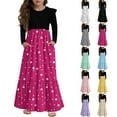 thumbnail image 2 of Abcomgle Girls Long Dresses 10-12 Casual Patchwork Ruffle Long Sleeve Girls Long Dresses Polka Dot Crew Neck Sundresses Summer Tiered Dresses with Pockets,11-12 Years Hot Pink, 2 of 5