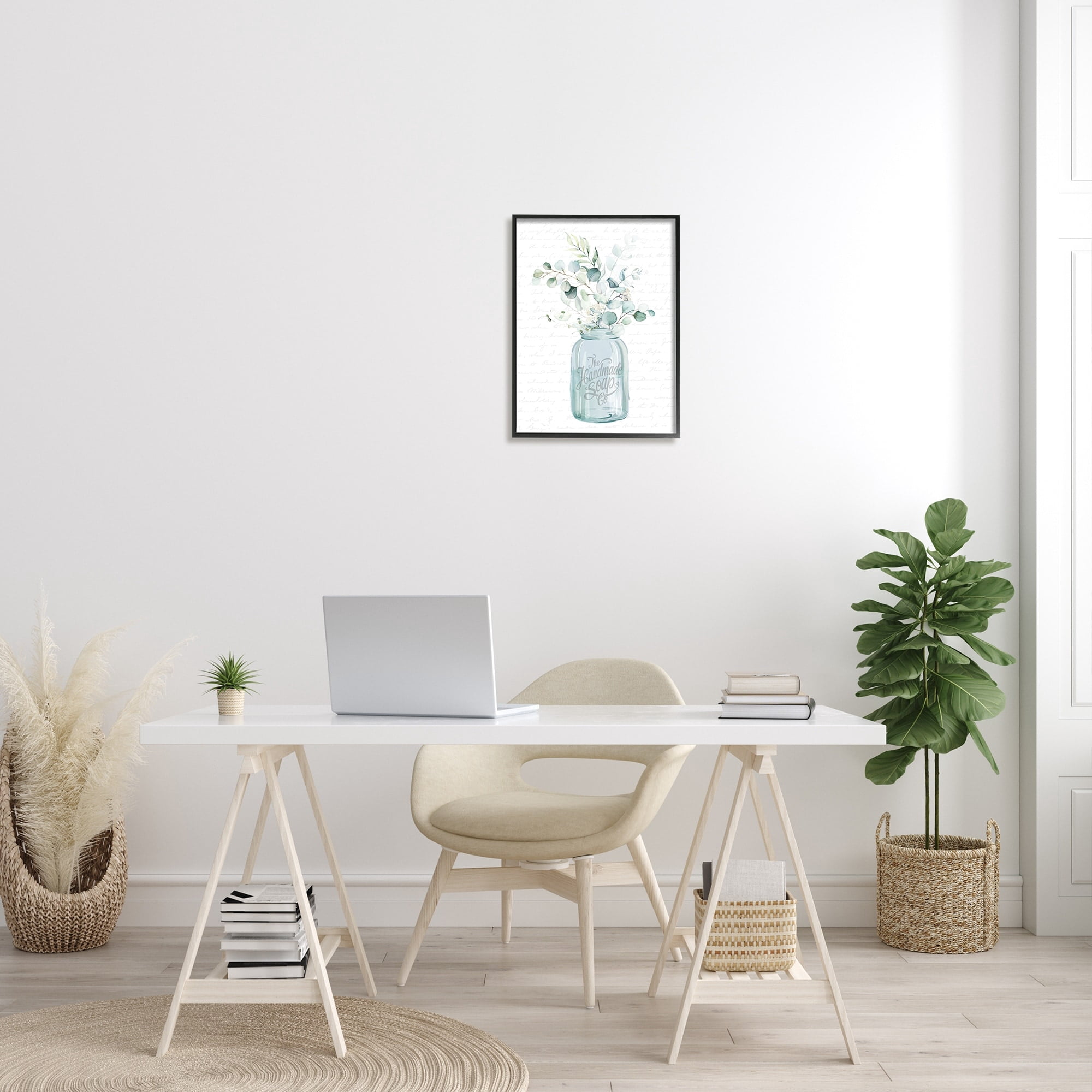 Stupell Industries Botanical Sprigs Arrangement Vintage Jar Cursive Script Graphic Art Black Framed Art Print Wall Art, Design by Lettered and Lined
