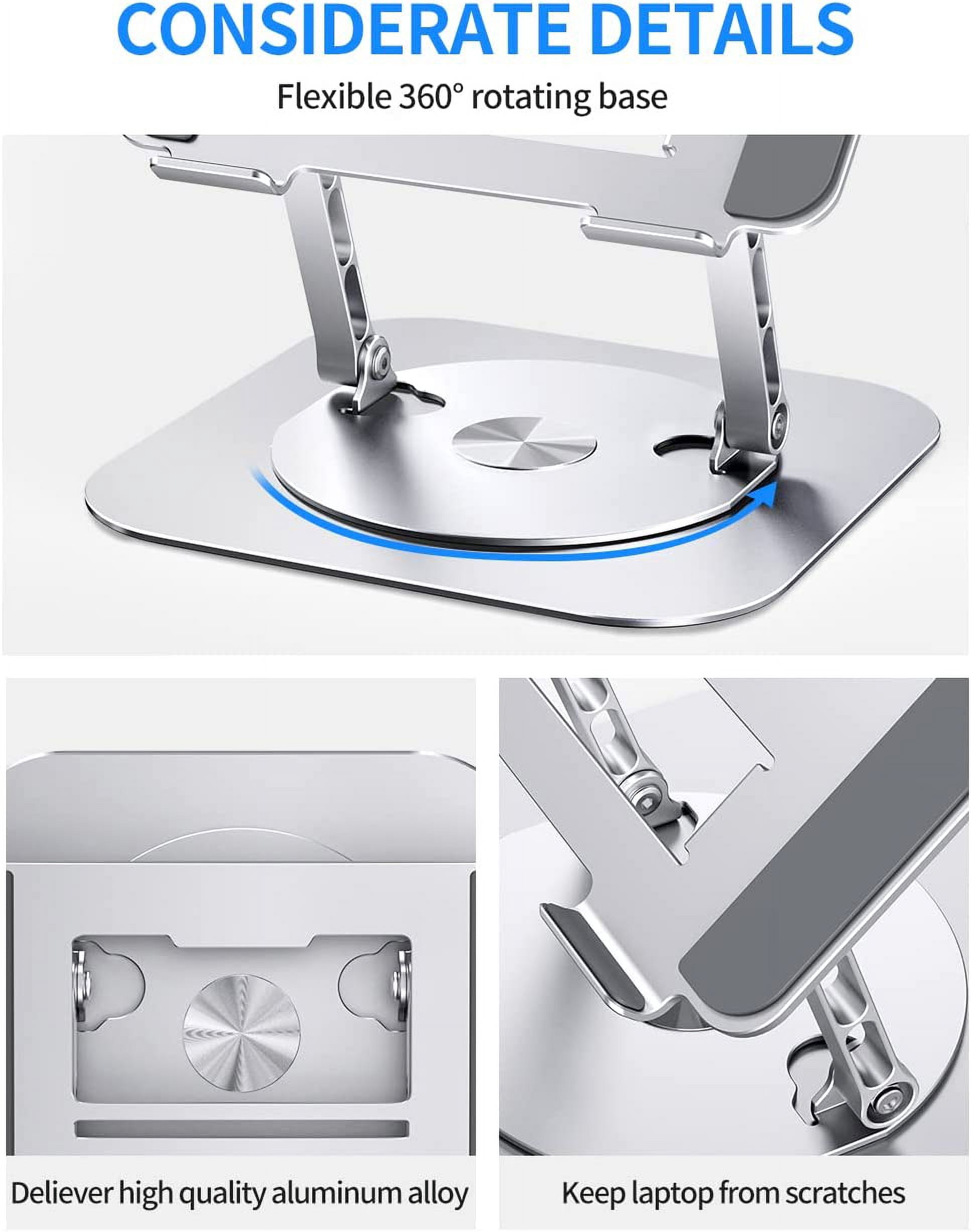 Adjustable Laptop Stand with 360 Rotating Base, Computer Stand for Laptop Ergonimic Foldable Laptop Riser for Desk Compatible with MacBook Pro/Air Notebook up to 16 Inches, Black