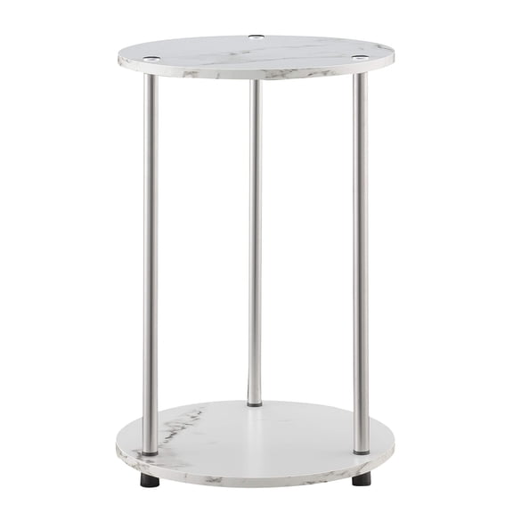 Pemberly Row Two-Tier Round Modern Stainless Steel End Table in White