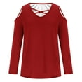 thumbnail image 4 of Diufon Plus Size Long Sleeve Tops for Women off Shoulder Pullover Tops Cross Hollow-Out V Neck Tunics, 4 of 4