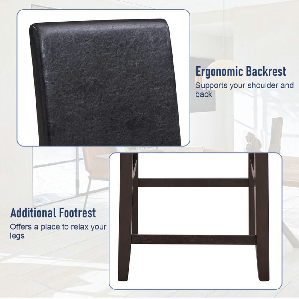 Demi Bonn 25" Set of 2 Counter Height Bar Stools, Modern Dining Chair with Backrests, Black