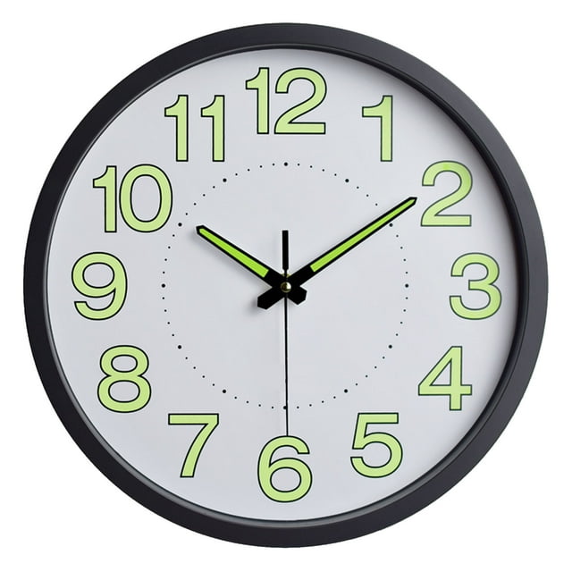 Reloj de pared luminoso de 12 pulgadas con marco negro minimalista y silencioso para decoración de dormitorio y sala de estar