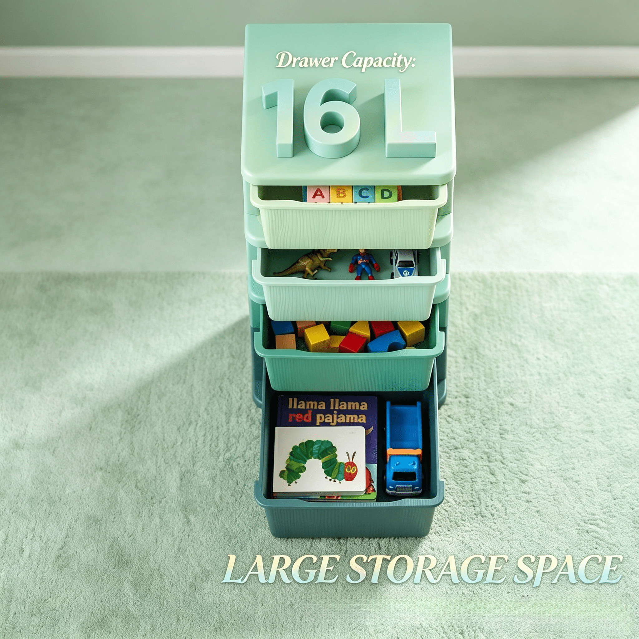 Modern Toy Storage Drawers,Multi-Tier Playroom Organizer,Child-Friendly Storage Tower,Space-Saving Vertical Drawer Unit