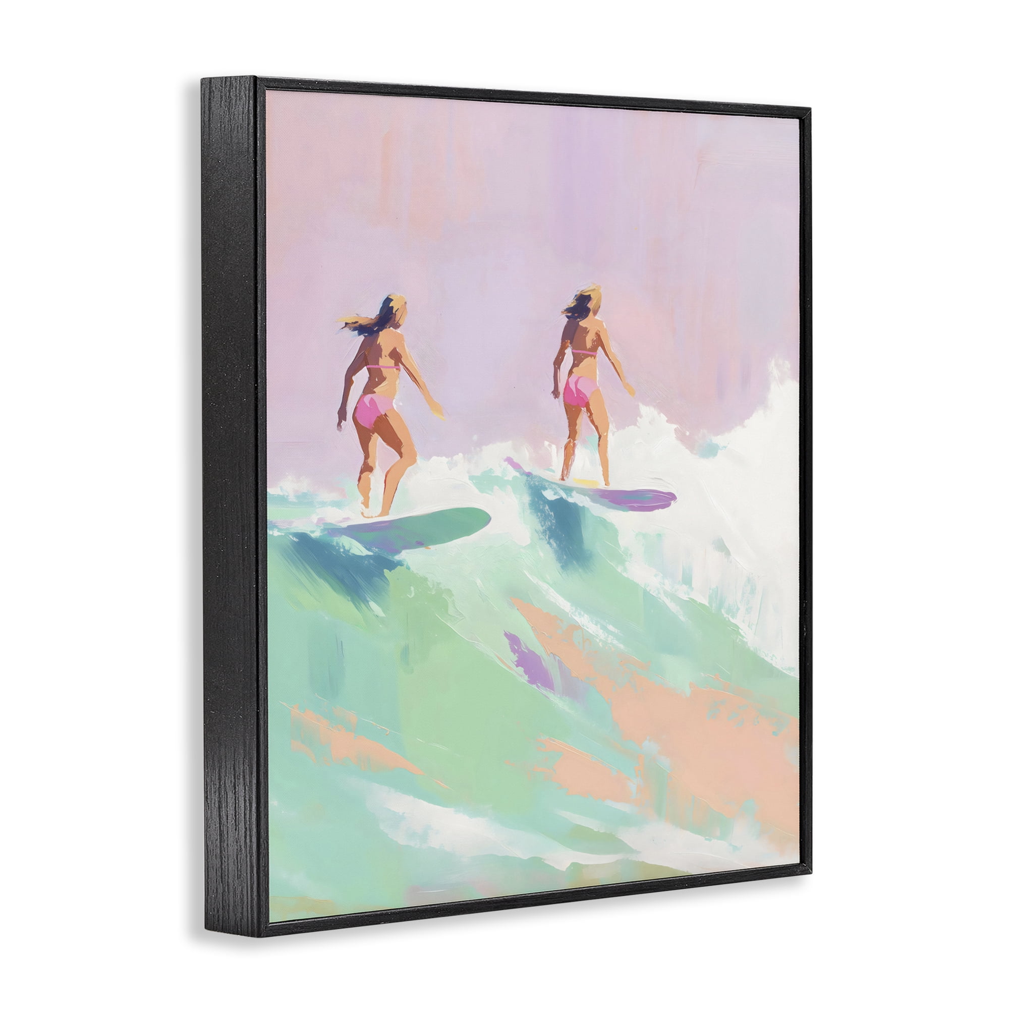 Stupell Industries Two Surfing Girls on Wave Black Framed Giclee Art, design by The Prints Vibe