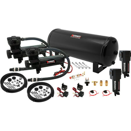 Vixen Air 3 Gallon (12 Liter) Steel Tank with Dual 200 PSI Black Compressor and Water Traps Onboard System/Kit for Suspension/Train Horn 12V