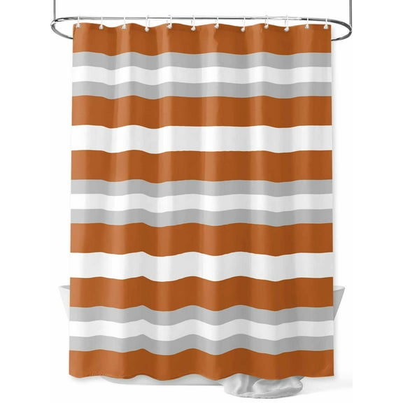 Orange Gray Stripe Shower Curtain, Abstract Modern Waterproof Shower Curtain Set with 12 Hooks Lightweight Washable Fabric Shower Curtains for Bathroom 72x84 Inches